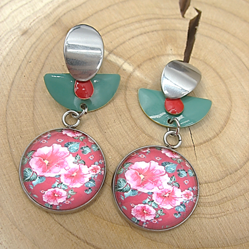 Boucles d'oreilles cabochons  sur supports en acier inoxydable