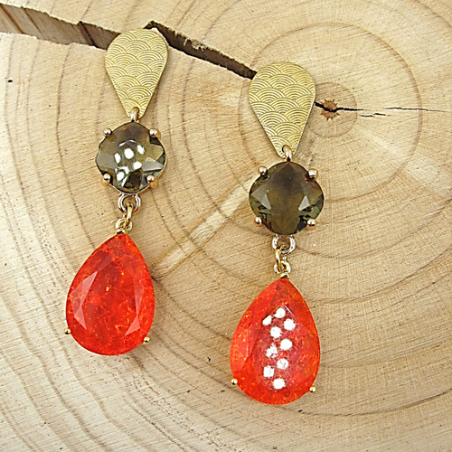 Boucles d'oreilles en verre transparent orange et marron