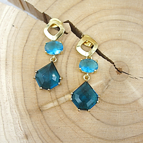 Boucles d'oreilles en verre transparent bleu
