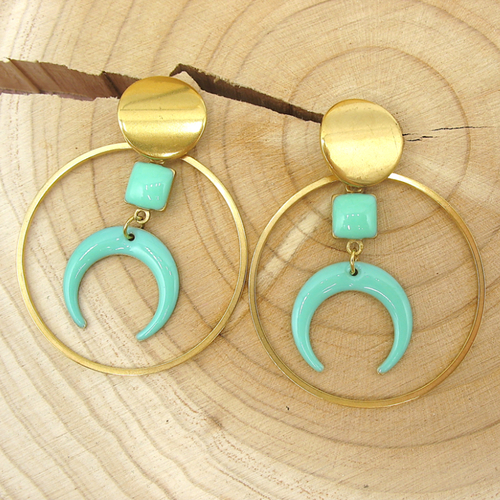 Boucles d'oreilles sequins émaillés vert d'eau