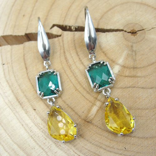 Boucles d'oreilles en verre transparent jaune et vert