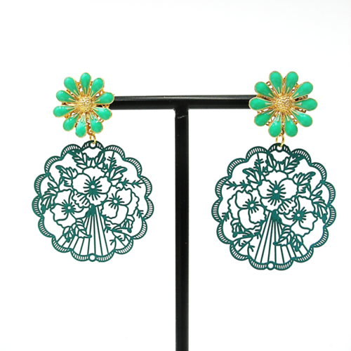 Boucles d'oreilles fleurs vertes