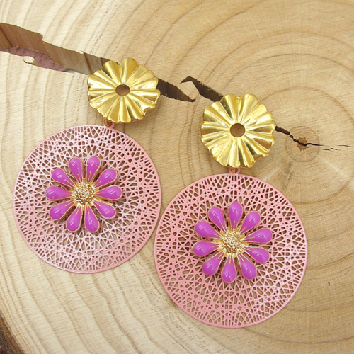 Boucles d'oreilles florales rose