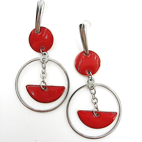 Boucles d'oreilles  rouges et acier inoxydable