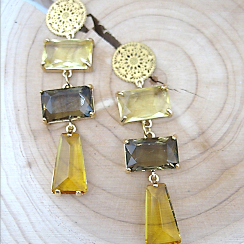Boucles d'oreilles en verre transparent jaune et marron