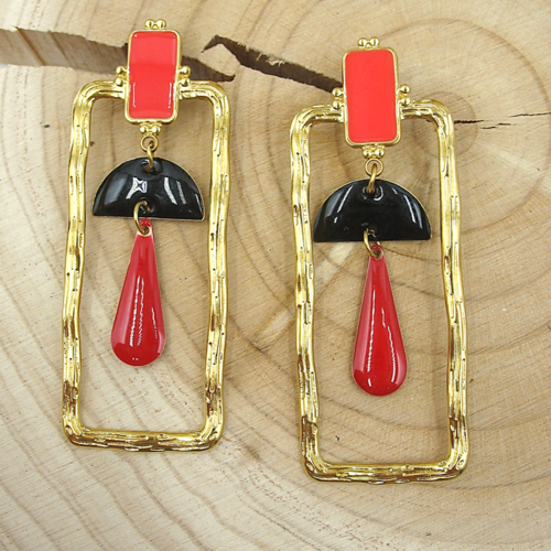 Boucles d'oreilles rouge et noir en acier inoxydable