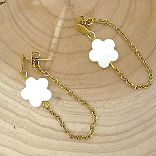 Boucles d'oreilles fleur de nacre et acier inoxydable