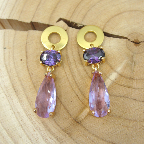 Boucles d'oreilles en verre transparent violet et mauve