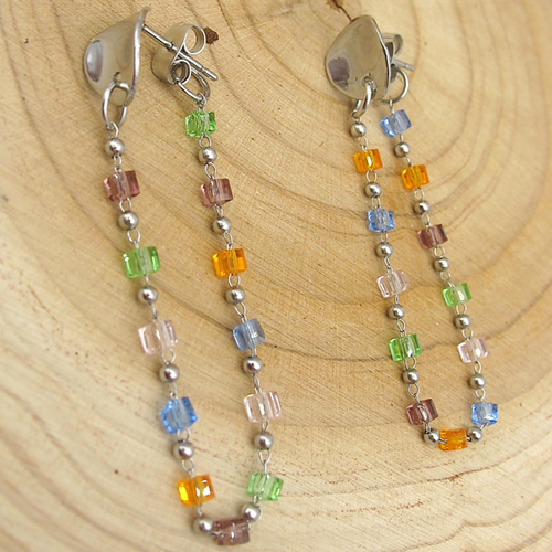 Boucles d'oreilles en verre transparent multicolore