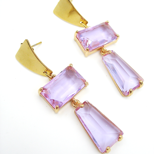Boucles d'oreilles en verre transparent lilas/mauve