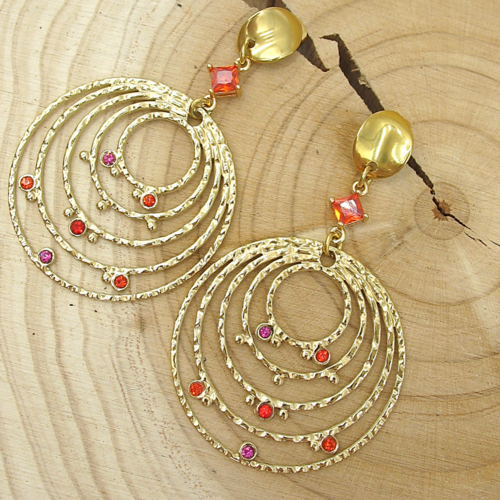 Boucles d'oreilles en verre transparent orange et violet