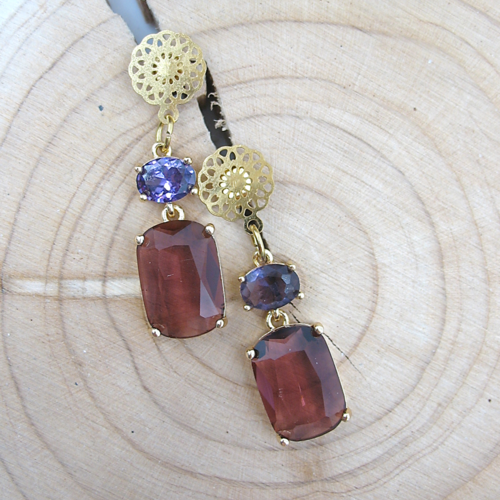 Boucles d'oreilles en verre transparent bordeaux