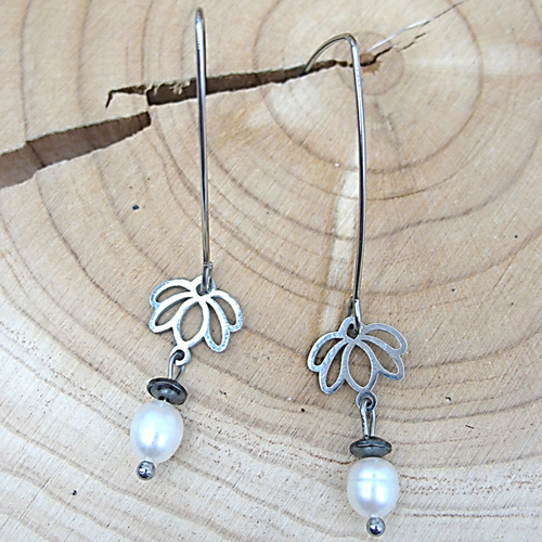 Boucles d'oreilles acier inoxydable perles de culture d'eau douce