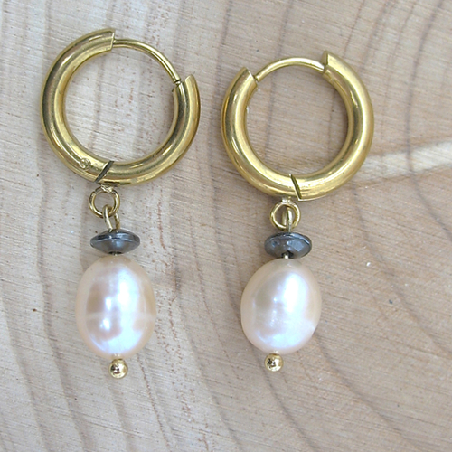 Boucles d'oreilles acier inoxydable perles de culture d'eau douce