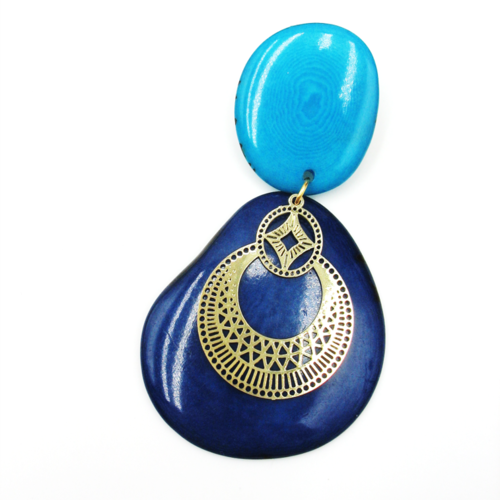 Broche bleue en ivoire végétal