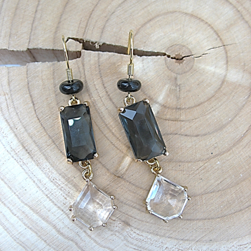 Boucles d'oreilles en verre transparent noir et blanc