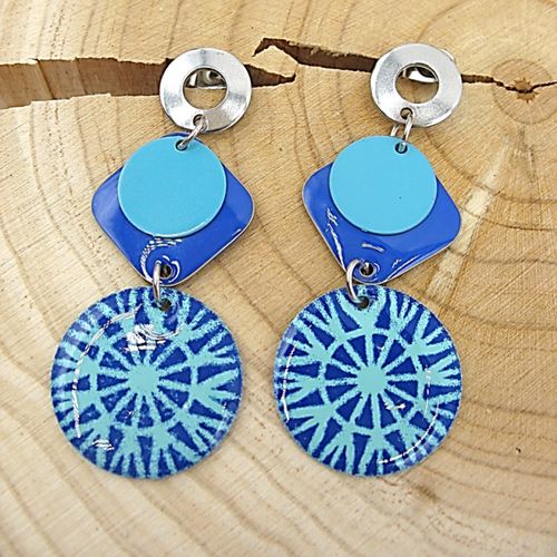 Boucles d'oreilles  sequins émaillés bleues