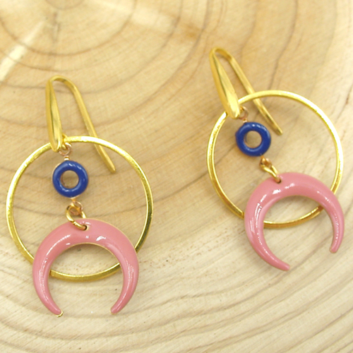 Boucles d'oreilles émaillées bleu marine et rose