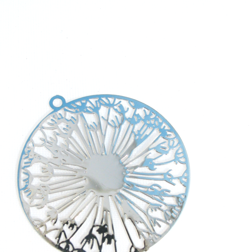 Estampe pendentif fleur de pissenlit argentée