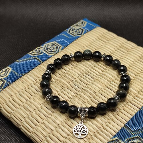 Bracelet obsidienne arbre de vie pendentif petit, bracelet anti anxiété