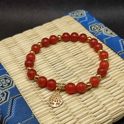 Bracelet en cornaline rouge arbre de vie pendentif couleur or