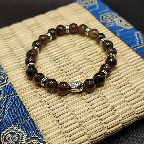 Bracelet quartz fumé, anti stress, bracelet confiance en soi grande qualité aaaaa bouddha couleur argent