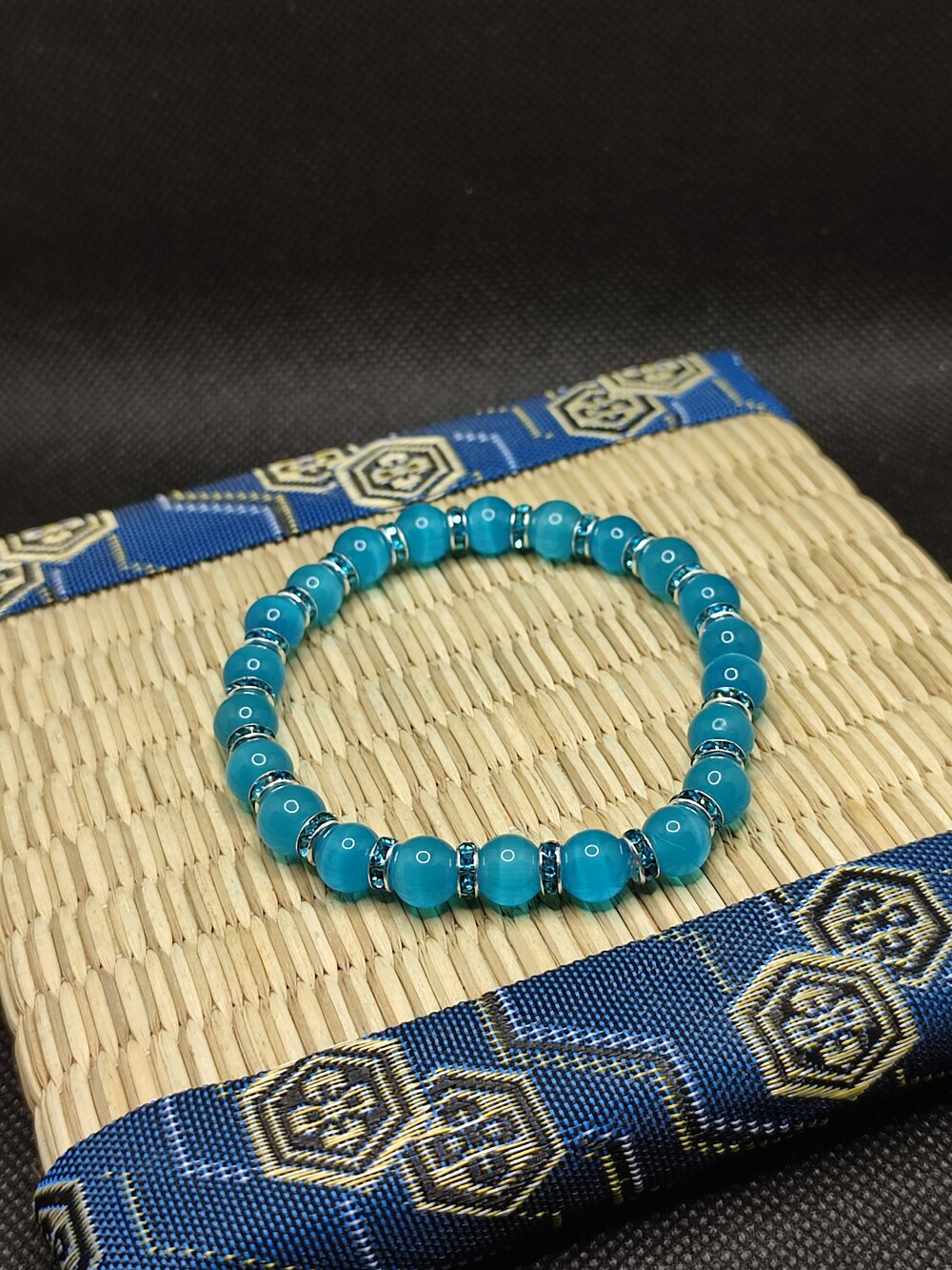 Bracelet perle 08 mm turquoise œil de chat rond pierre naturelle - Un grand  marché