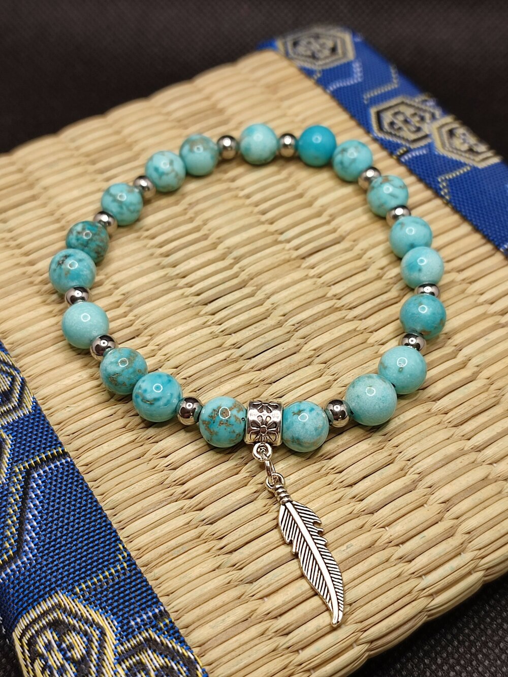 Bracelet Pierre Naturelle 8mm turquoise blanc Ceramik