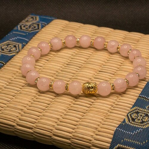 Bracelet quartz rose artisanal en perles naturelles de 8 mm, bracelet apaisant