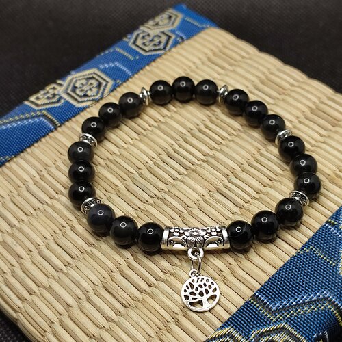 Bracelet obsidienne arbre de vie pendentif grand, bracelet anti anxiété