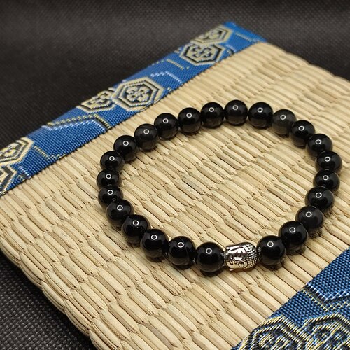 Bracelet obsidienne bouddha couleur argent, bracelet anti anxiété