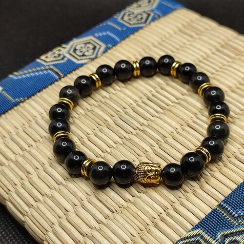 Bracelet obsidienne bouddha couleur or, bracelet anti anxiété