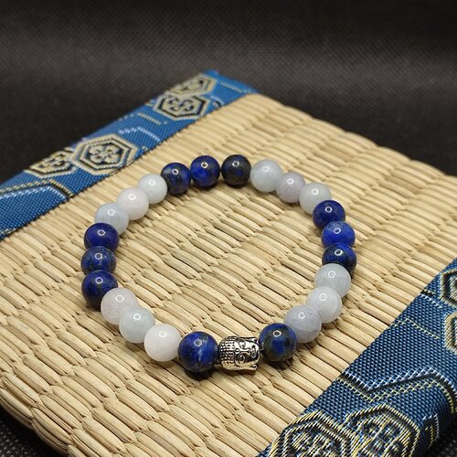 Bracelet retention d'eau bouddha en lapis lazuli et aigues marine