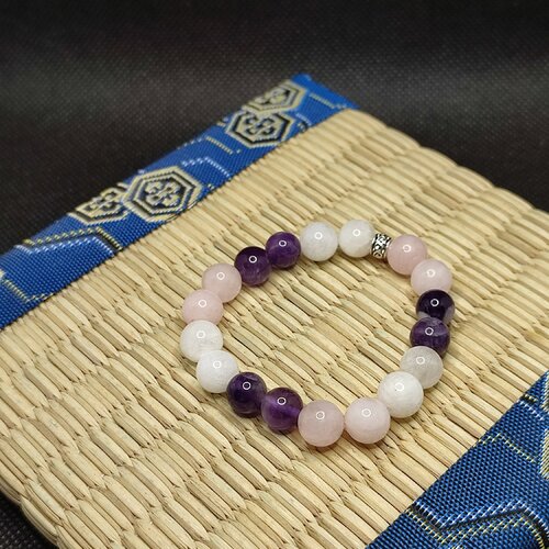 Bracelet hyperactivité en améthyste, pierre de lune et quartz rose