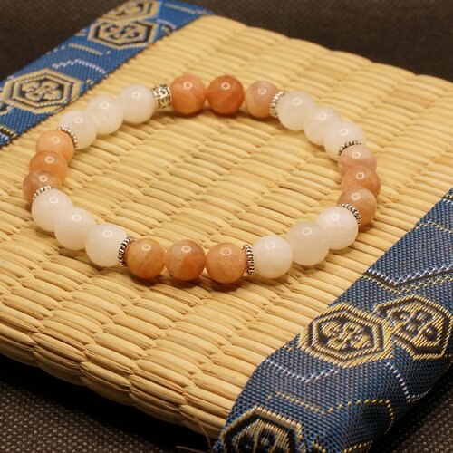 Bracelet pierres de lune et pierres du soleil en perles naturelles de 8 mm, homme , femme
