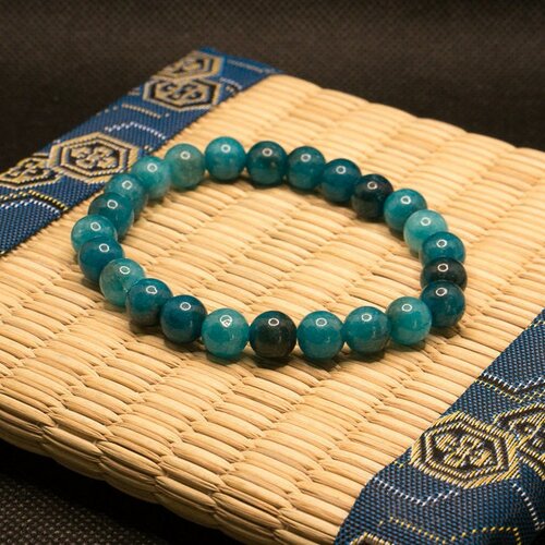 Bracelet apatite bleue artisanal en perles naturelles de 8 mm, pierres semi précieuses véritables, homme , femme