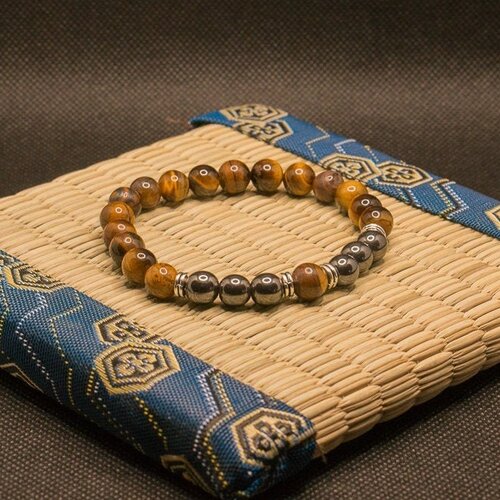 Bracelet oeil de tigre et hématite en perles naturelles de 8 mm, pierres semi précieuses véritables, homme , femme