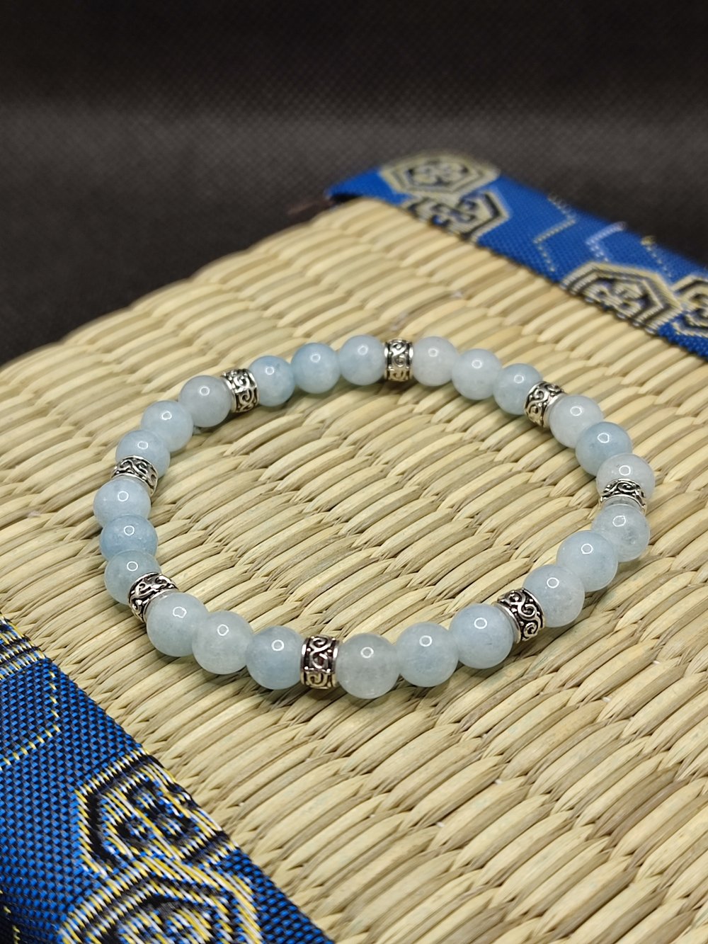 Bracelet oeil de chat bleu artisanal en perles naturelles de 8 mm, pierres  semi précieuses véritables, homme , femme - Un grand marché