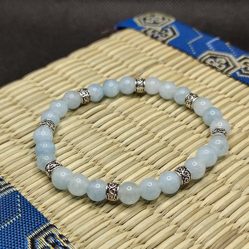 Bracelet aigue marine artisanal en perles naturelles de 6 mm, bracelet contre le mal de mer, pierre contre le mal de mer, modèle inserts