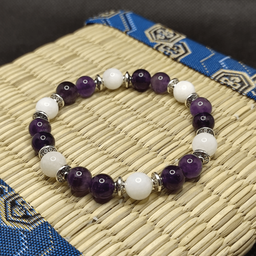 Bracelet en améthyste, pierre de lune, bracelet apaisant, pour hyper actif, modèle 2+1 perles 8 mm