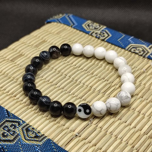 Bracelet ying-yang, bracelet confiance en soi, bracelet anti-stress, perles 8 mm