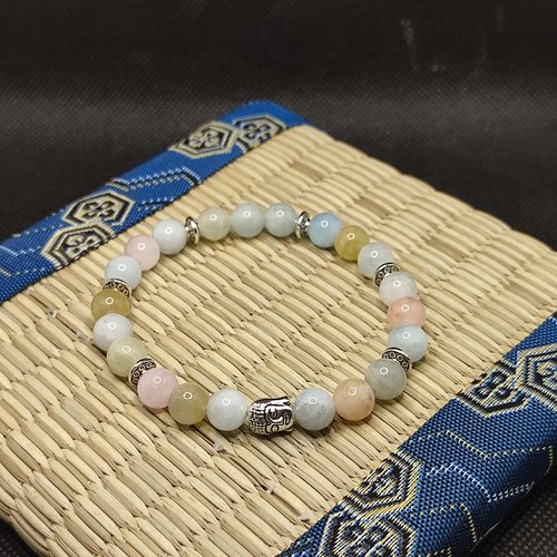 Bracelet en morganite naturelle, modèle bouddha perles 8 mm, grande qualité aaaaa