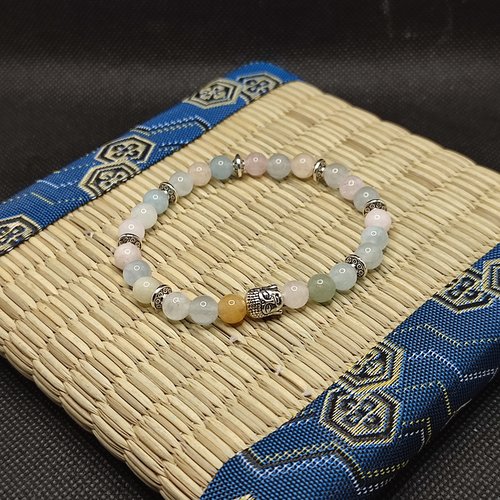 Bracelet en morganite naturelle, modèle bouddha perles 6 mm, grande qualité aaaaa