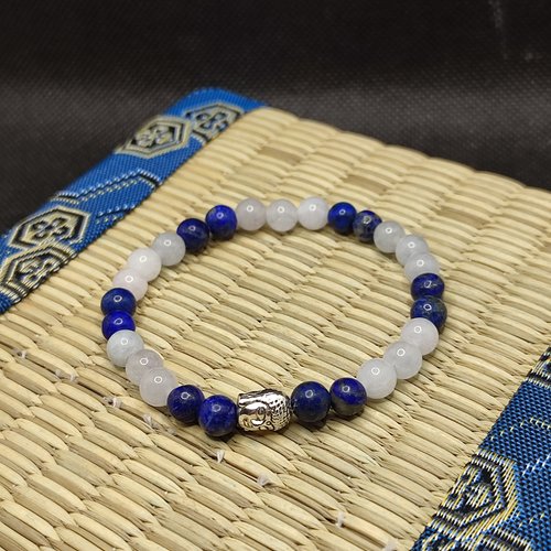 Bracelet contre la rétention d'eau , bracelets lapis lazuli et aigues marine, pierre contre la rétention d' eau, perles 6 mm, bouddha