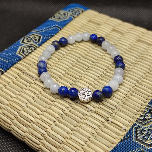 Bracelet contre la rétention d'eau , bracelets lapis lazuli et aigues marine, pierre contre la rétention d' eau, perles 6 mm, arbre vie