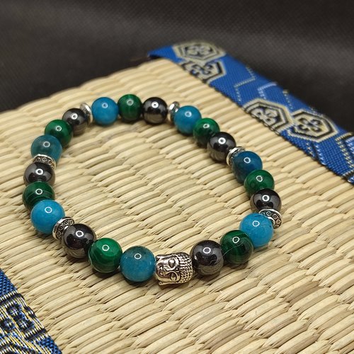 Bracelet en malachite, bracelet en apatite, hématite, arthrite, pierre pour arthrite, pierre contre arthrose, modèle bouddha 8 mm