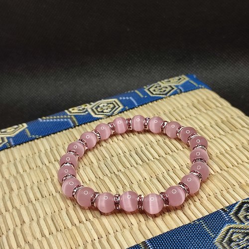 Bracelet oeil de chat rose artisanal en perles naturelles, bracelet pour confiance en soi