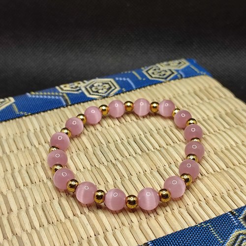 Bracelet oeil de chat rose artisanal en perles naturelles, bracelet pour confiance en soi