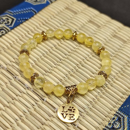 Bracelet en citrine , bracelet aide à la digestion, perles 6 mm, love dog