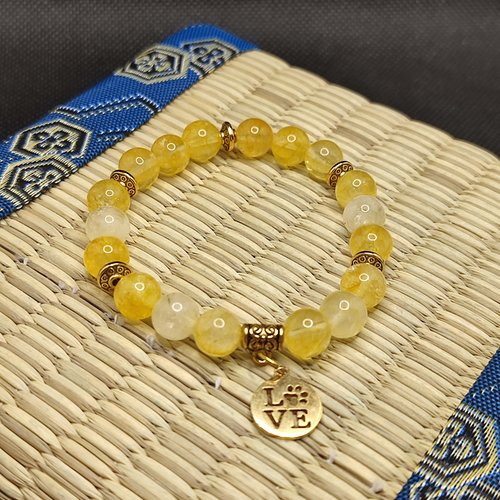 Bracelet en citrine , bracelet aide à la digestion, perles 8 mm, love dog